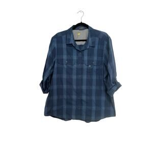Eddie Bauer Women's Shirt TXL Button Up Long Sleeve Blue Check Outdoor Pockets
